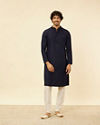 alt message - Manyavar Men Navy Blue Chikankari Sequinned Kurta Set image number 2